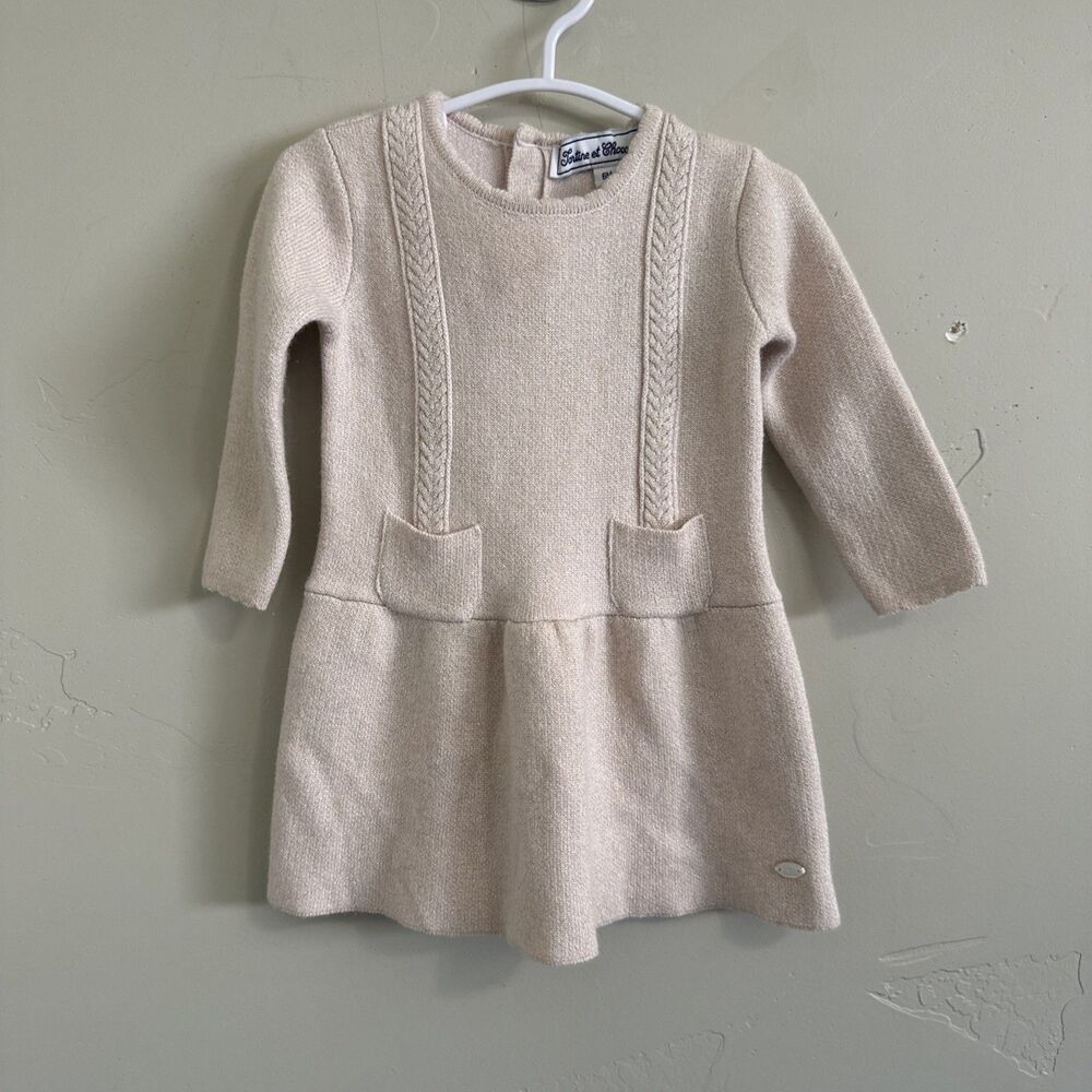 Tartine Et Chocolat 6 Months Baby Girl Dress Pink Gold Sparkly Thread Knit